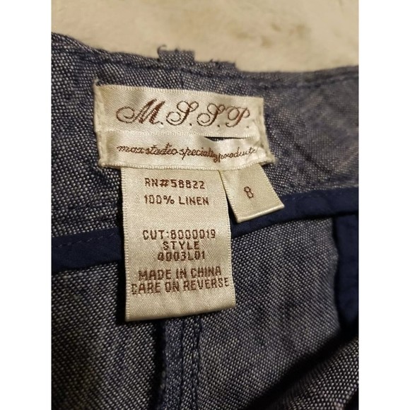 MSSP Max Studio Specialty Linen Pants Womens Size 8 Blue Chambray Trim - Picture 7 of 11